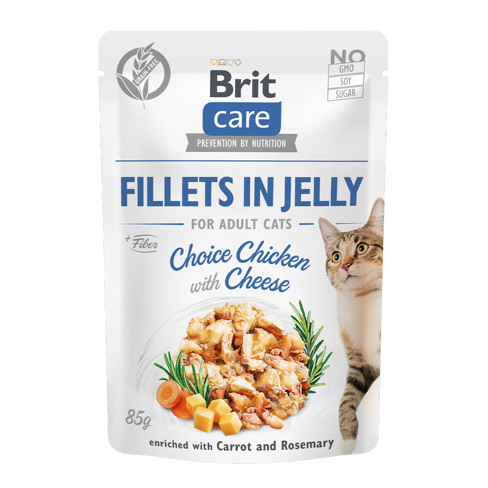Bild vom Produkt: Brit Care Cat Premium Nassfutter Filets in Gelee für adulte Katzen - Choice Chicken with Cheese Huhn mit Käse 85g