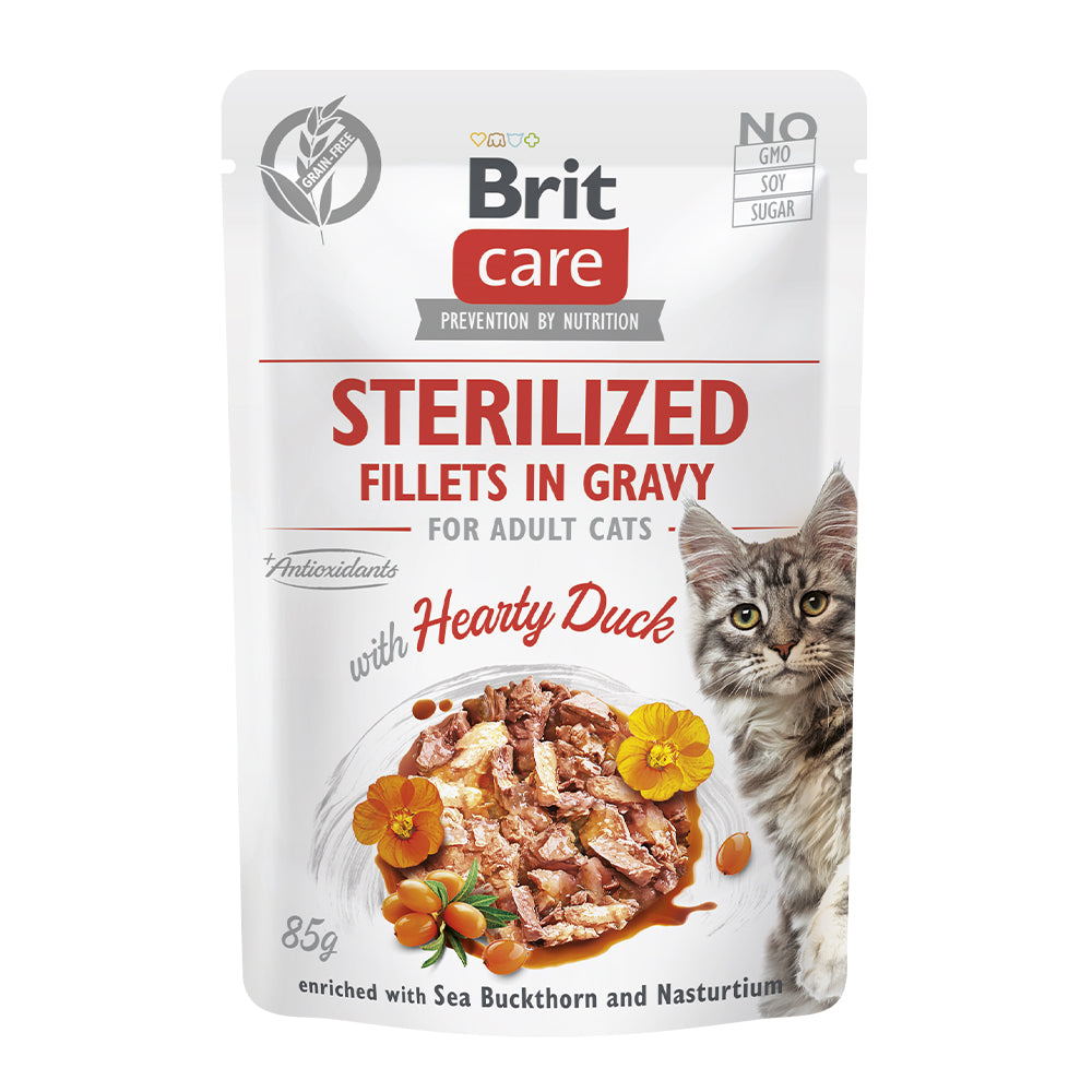 Bild vom Produkt: Brit Care Cat Premium Nassfutter Filets in Soße für adulte sterilisierte kastrierte Katzen Sterilized - Hearty Duck Ente 85g
