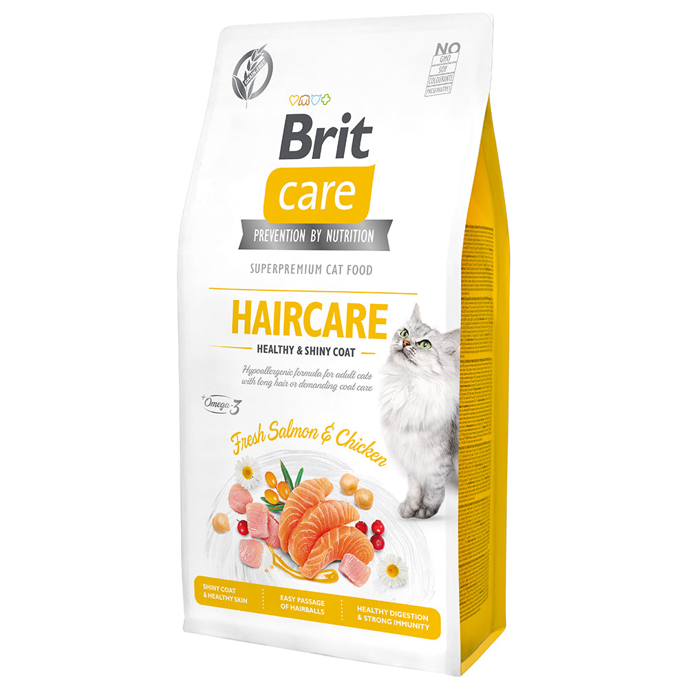 Bild vom Produkt: Brit Care Cat Premium Trockenfutter für adulte Katzen Haircare - Healthy & Shiny Coat Haut & Fell - Fresh Salmon & Chicken Lachs und Huhn 7kg