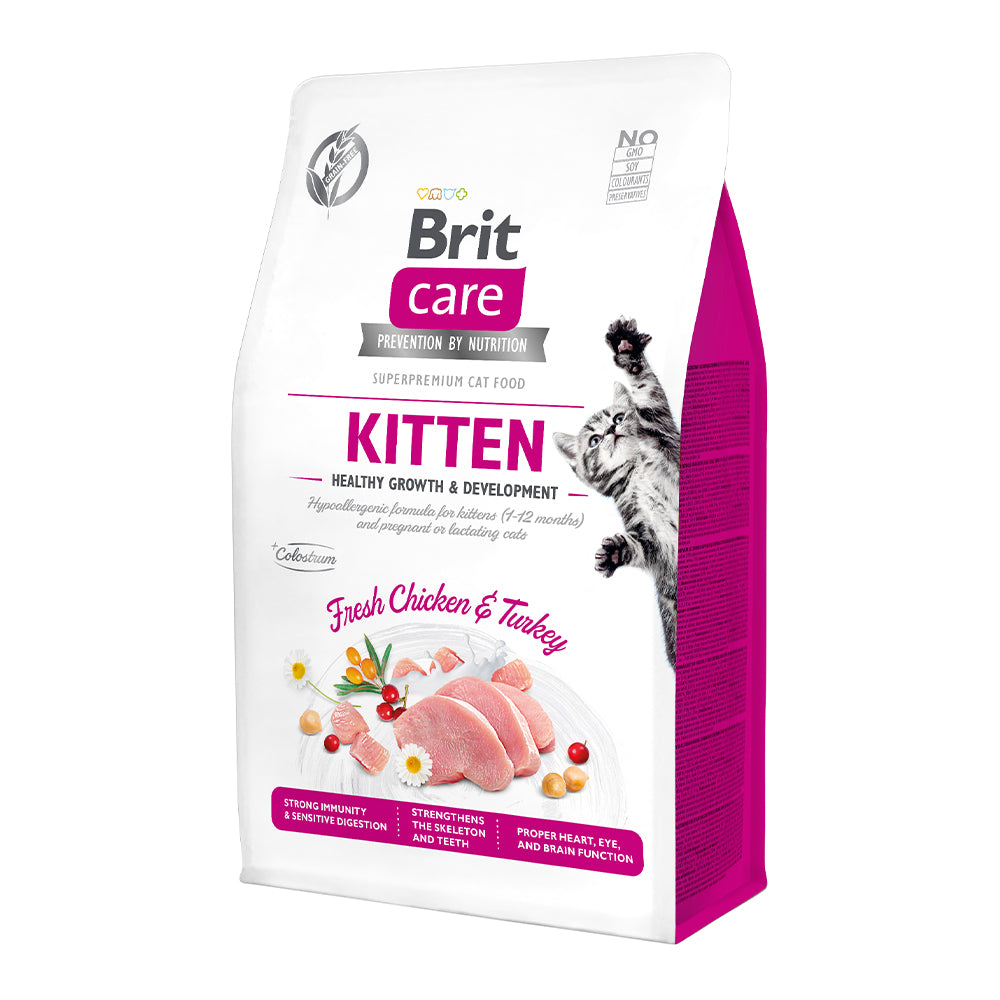 Bild vom Produkt: Brit Care Cat Premium Trockenfutter für Kätzchen Kitten - Healthy Growth & Development - Fresh Chicken & Turkey Huhn und Truthahn 400g