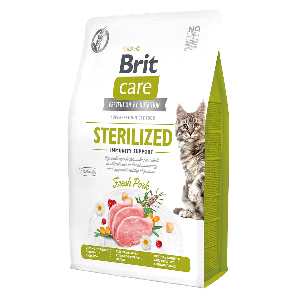 Bild vom Produkt: Brit Care Cat Premium Trockenfutter Monoprotein für sterilisierte kastrierte Katzen Sterilized Immunity Support Immunität - Fresh Pork Schwein 2kg