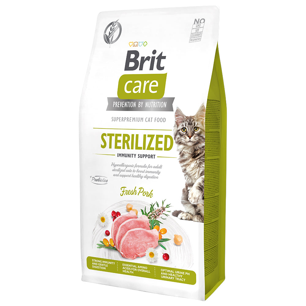 Bild vom Produkt: Brit Care Cat Premium Trockenfutter Monoprotein für sterilisierte kastrierte Katzen Sterilized Immunity Support Immunität - Fresh Pork Schwein 7kg