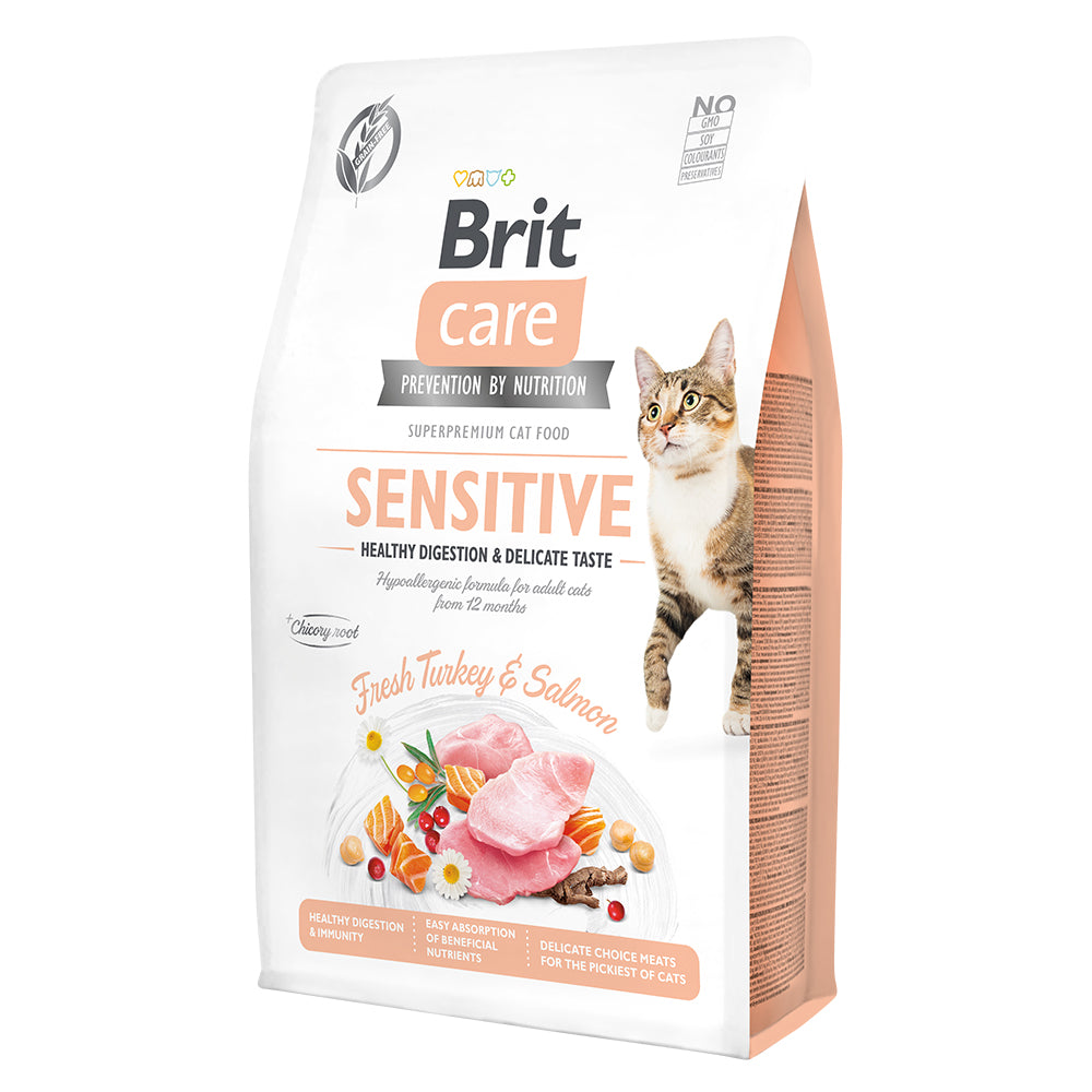 Bild vom Produkt: Brit Care Cat Premium Trockenfutter für adulte Katzen Sensitive Healthy Digestion & Delicate Taste - Fresh Turkey & Salmon Truthahn und Lachs 2kg