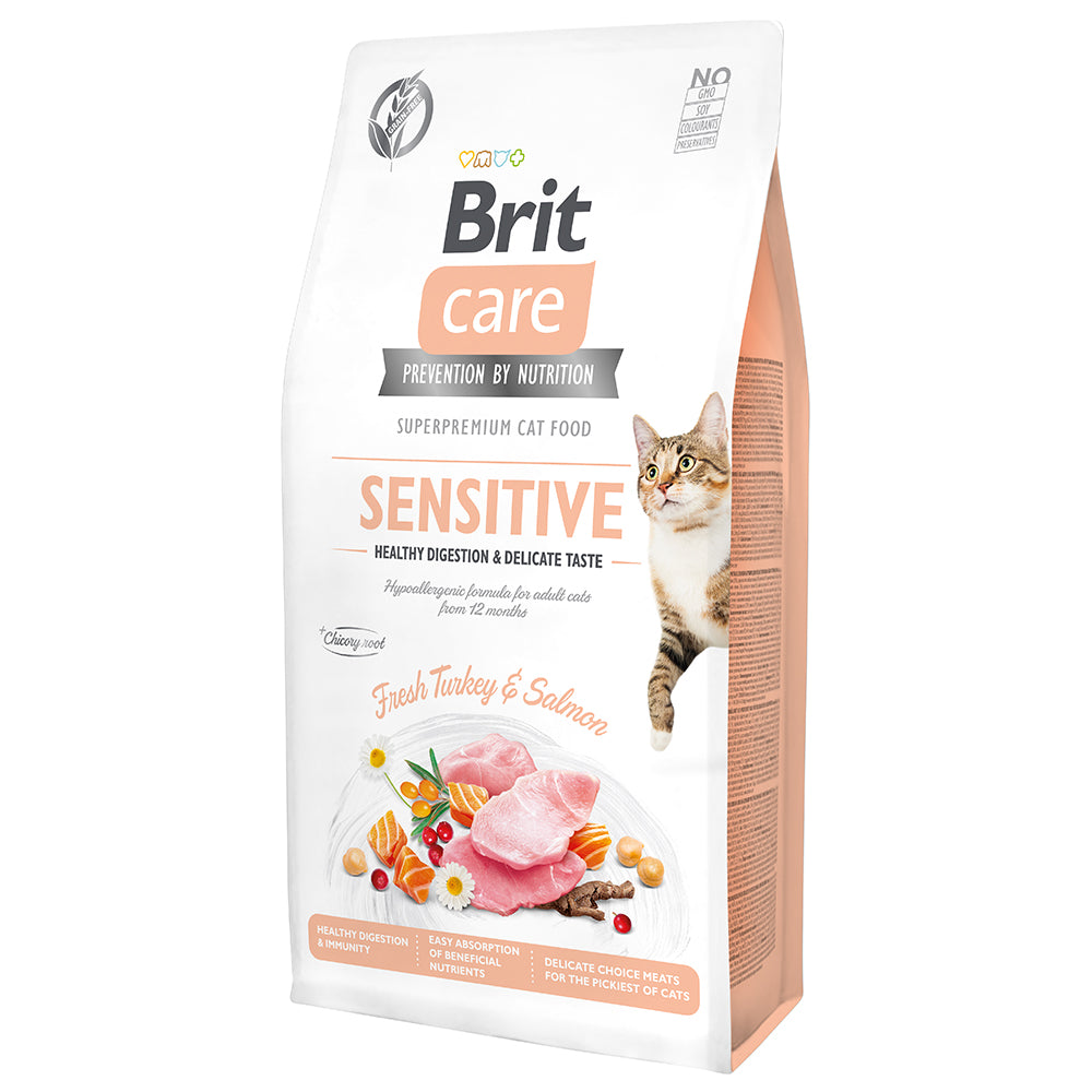 Bild vom Produkt: Brit Care Cat Premium Trockenfutter für adulte Katzen Sensitive Healthy Digestion & Delicate Taste - Fresh Turkey & Salmon Truthahn und Lachs 7kg