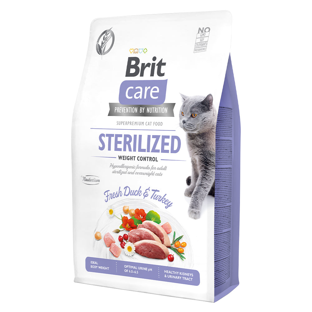 Bild vom Produkt: Brit Care Cat Premium Trockenfutter für sterilisierte kastrierte Katzen Sterilized Weight Control Gewichtskontrolle - Fresh Duck & Turkey Ente und Truthahn 2kg