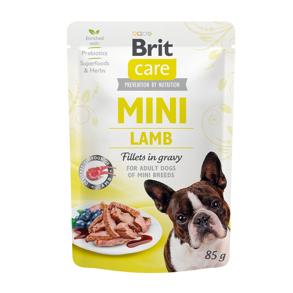 Bild vom Produkt: Brit Care Dog Mini Premium Nassfutter Pouch Filets in Soße für adulte Hunde kleiner Rassen - Lamb Lamm 85g