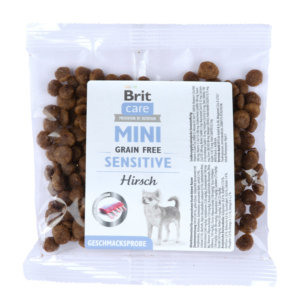 Bild vom Produkt: Probe Brit Care Dog Mini Premium Trockenfutter Sensitive für adulte Hunde kleiner Rassen - Venison Hirsch 50g