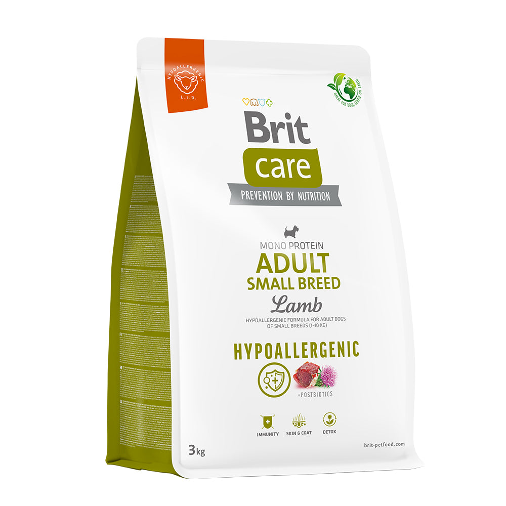 Bild vom Produkt: Brit Care Dog Premium Trockenfutter Hypoallergenic Monoprotein für adulte Hunde kleiner Rassen Small Breed - Lamb Lamm 3kg