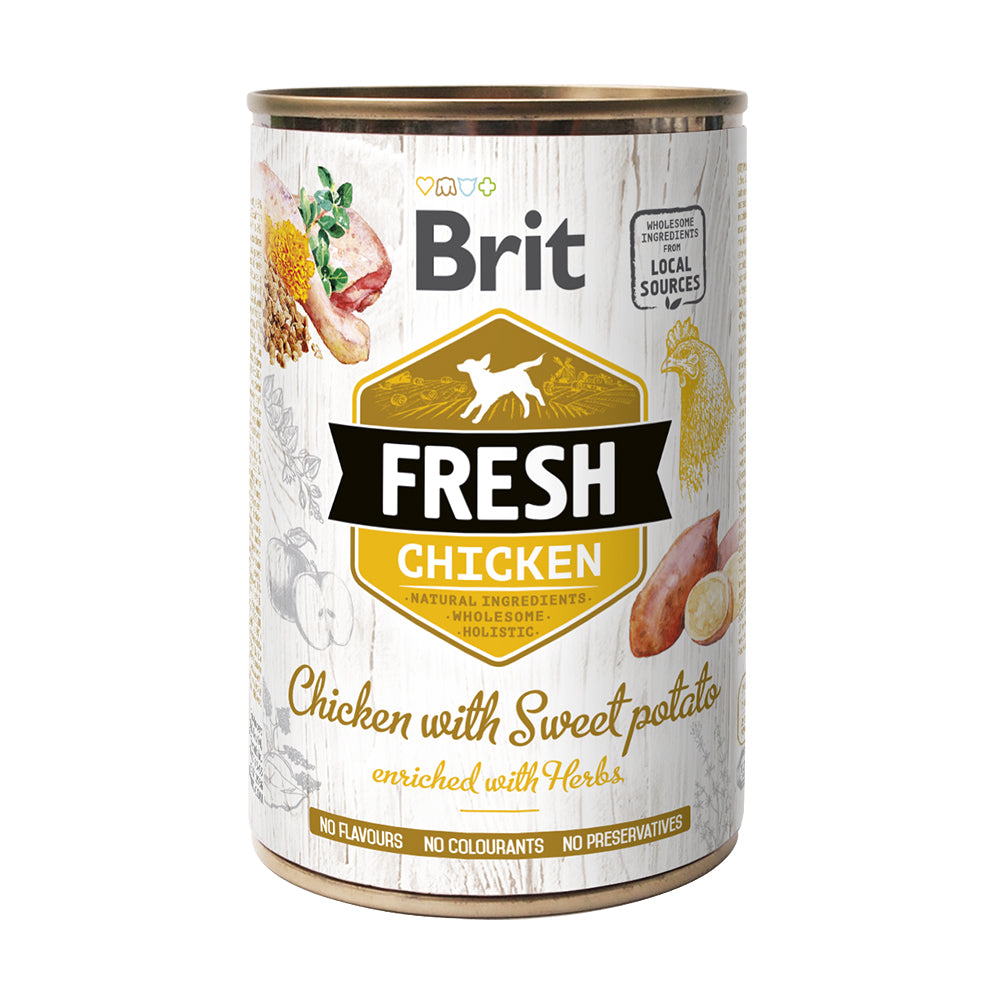 Bild vom Produkt: Brit Fresh Premium Nassfutter Dose für adulte Hunde - Chicken with Sweet Potato Huhn mit Süßkartoffel 400g