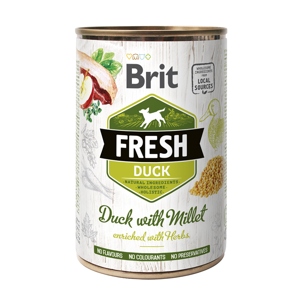 Bild vom Produkt: Brit Fresh Premium Nassfutter Dose für adulte Hunde - Duck with Millet Ente mit Hirse 400g