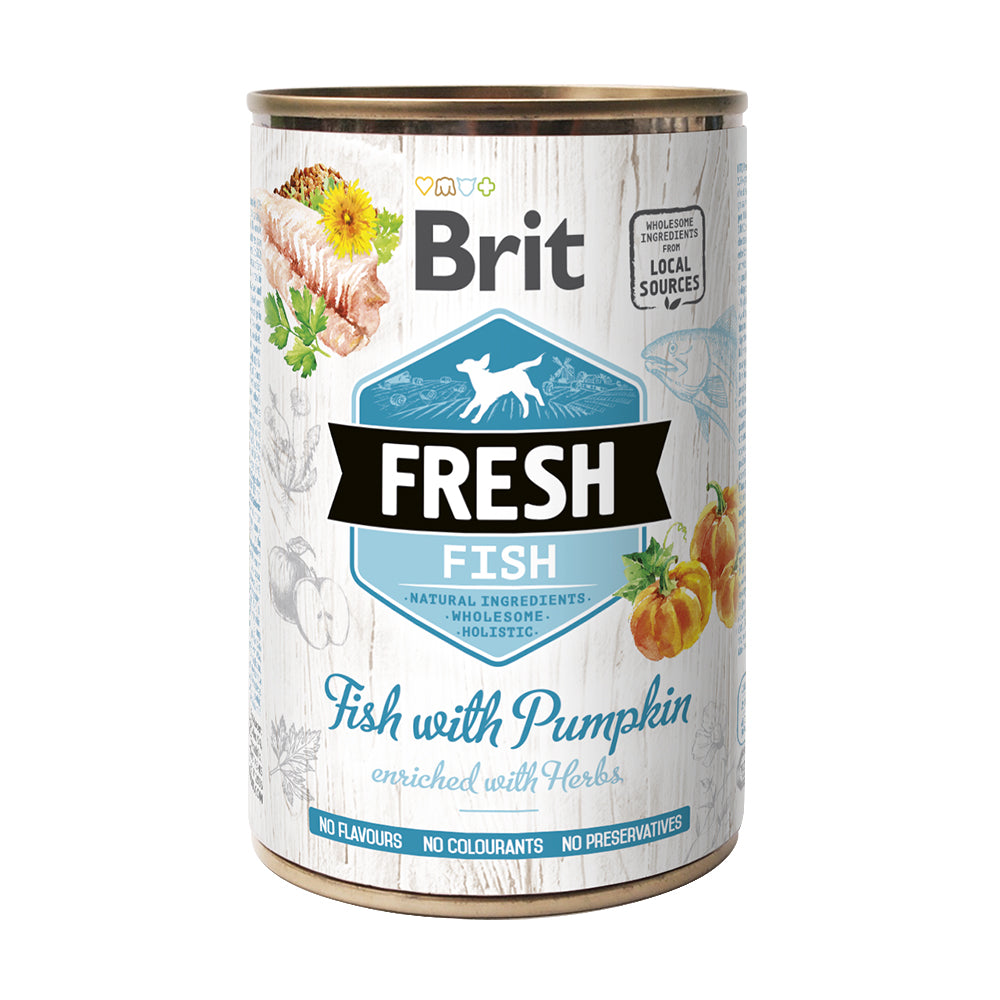 Bild vom Produkt: Brit Fresh Premium Nassfutter Dose für adulte Hunde - Fish with Pumpkin Fisch mit Kürbis 400g