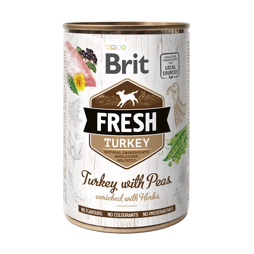 Bild vom Produkt: Brit Fresh Premium Nassfutter Dose für adulte Hunde - Turkey with Peas Truthahn mit Erbsen 400g