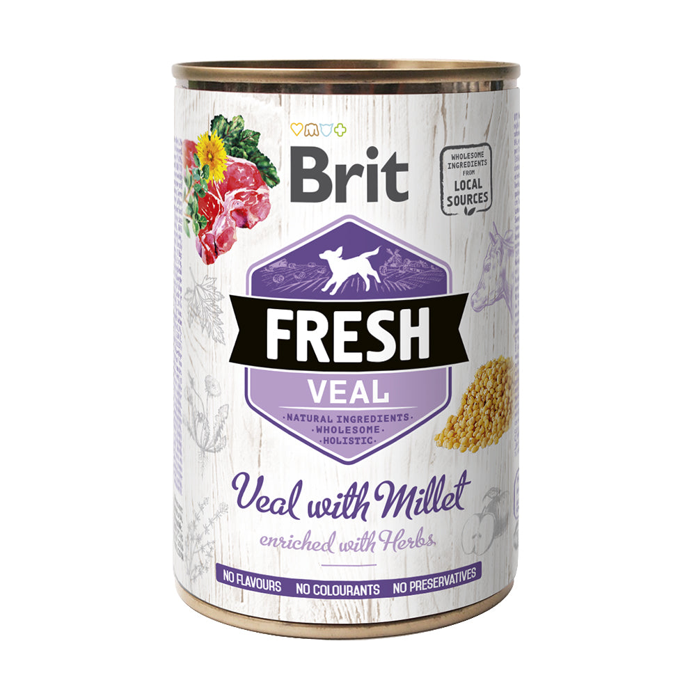 Bild vom Produkt: Brit Fresh Premium Nassfutter Dose für adulte Hunde - Veal with Millet Kalb mit Hirse 400g
