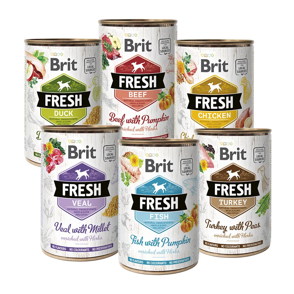 Bild vom Produkt: Brit Fresh Premium Nassfutter Dose für adulte Hunde - Nassfutter Probierpaket mit 6 verschiedenen Sorten