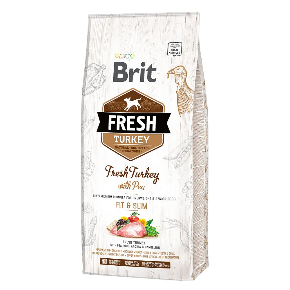 Bild vom Produkt: Brit Fresh Premium Trockenfutter für ältere übergewichtige Hunde Fit & Slim Senior - Turkey with Peas Truthahn und Erbsen 12kg