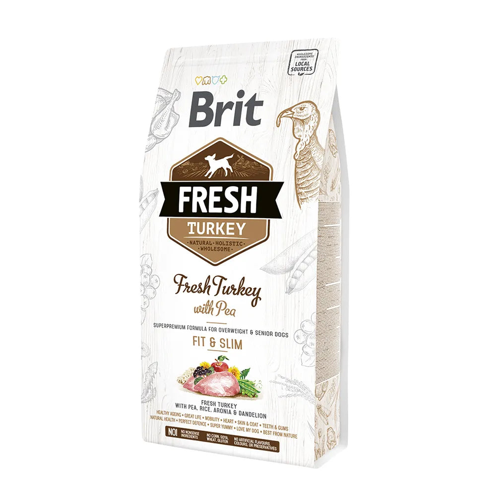 Bild vom Produkt: Brit Fresh Premium Trockenfutter für ältere übergewichtige Hunde Fit & Slim Senior - Turkey with Peas Truthahn und Erbsen 2,5kg