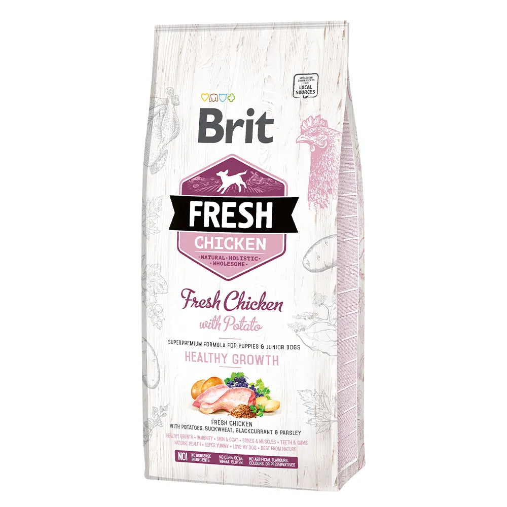 Bild vom Produkt: Brit Fresh Premium Trockenfutter für Welpen und Junghunde Healthy Growth Puppy - Chicken with Potato Huhn und Kartoffel 12kg