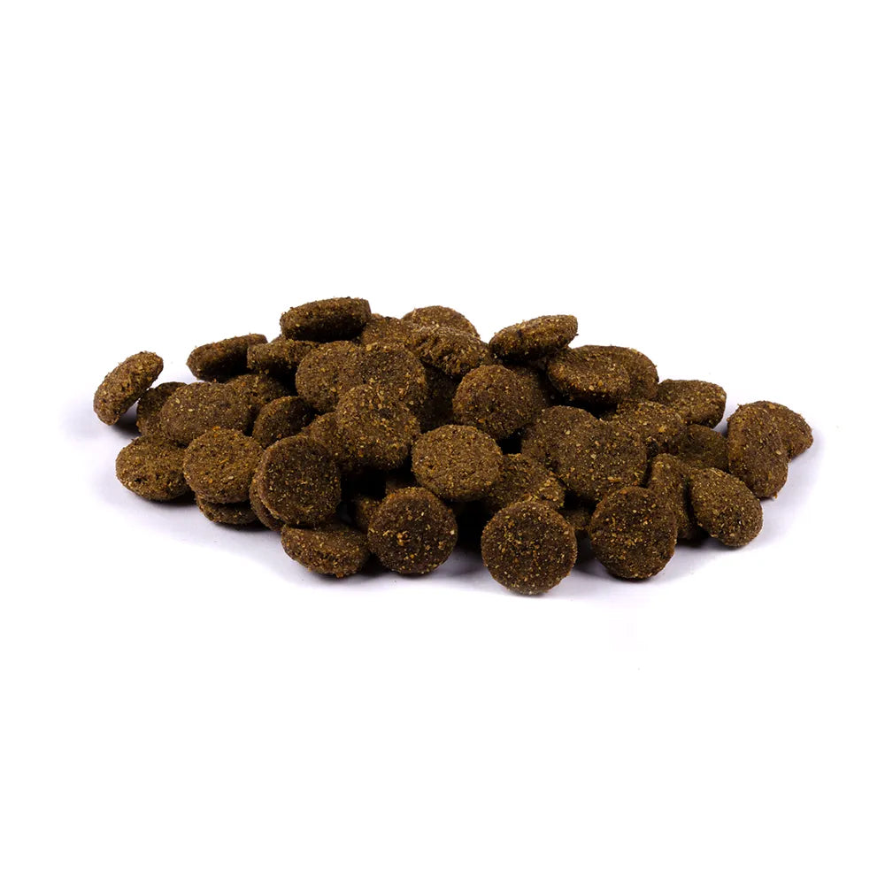 Bild von mehreren Kroketten des Produktes: Brit Fresh Premium Trockenfutter für Welpen und Junghunde großer Rassen Growth & Joints Junior Large Breed - Beef with Pumpkin Rind und Kürbis