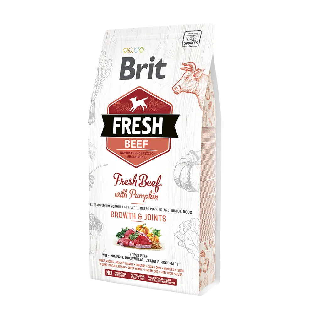 Bild vom Produkt: Brit Fresh Premium Trockenfutter für Welpen und Junghunde großer Rassen Growth & Joints Junior Large Breed - Beef with Pumpkin Rind und Kürbis 2,5kg