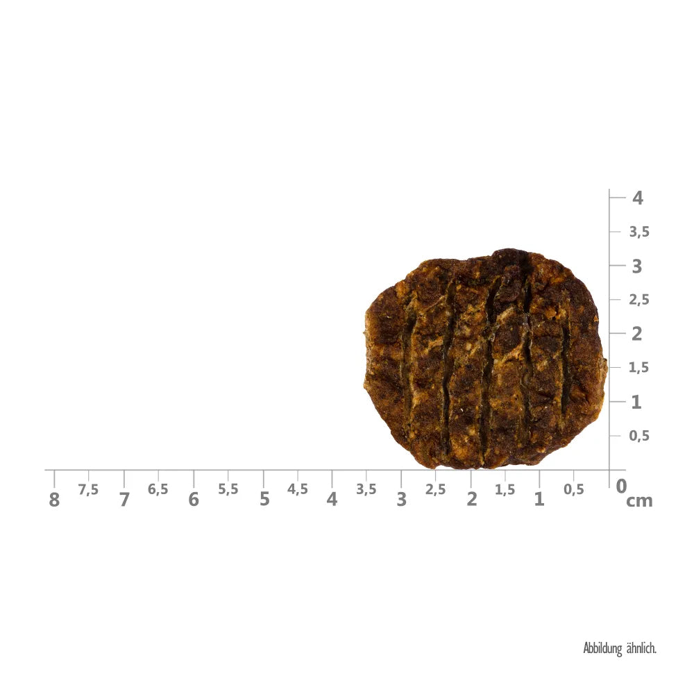 Bild von der Größe vom Snack des Produktes: Brit Hund Premium Meaty Jerky Snack Luftgetrocknete Fleischtaler Chicken with Insect Huhn mit Insekt