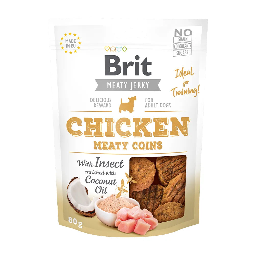 Bild vom Produkt: Brit Hund Premium Meaty Jerky Snack Luftgetrocknete Fleischtaler Chicken with Insect Huhn mit Insekt 80g