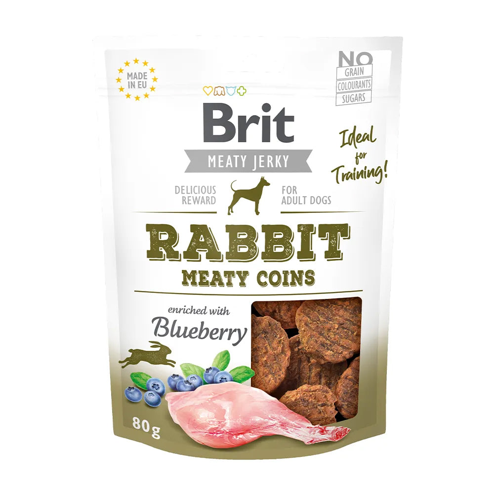 Bild vom Produkt: Brit Hund Premium Meaty Jerky Snack Luftgetrocknete Fleischtaler Rabbit Kaninchen 80g