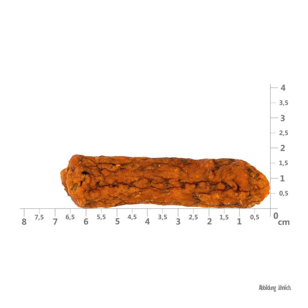 Bild von der Größe vom Snack des Produktes: Brit Hund Premium Meaty Jerky Snack Luftgetrocknete Fleischriegel Salmon Lachs