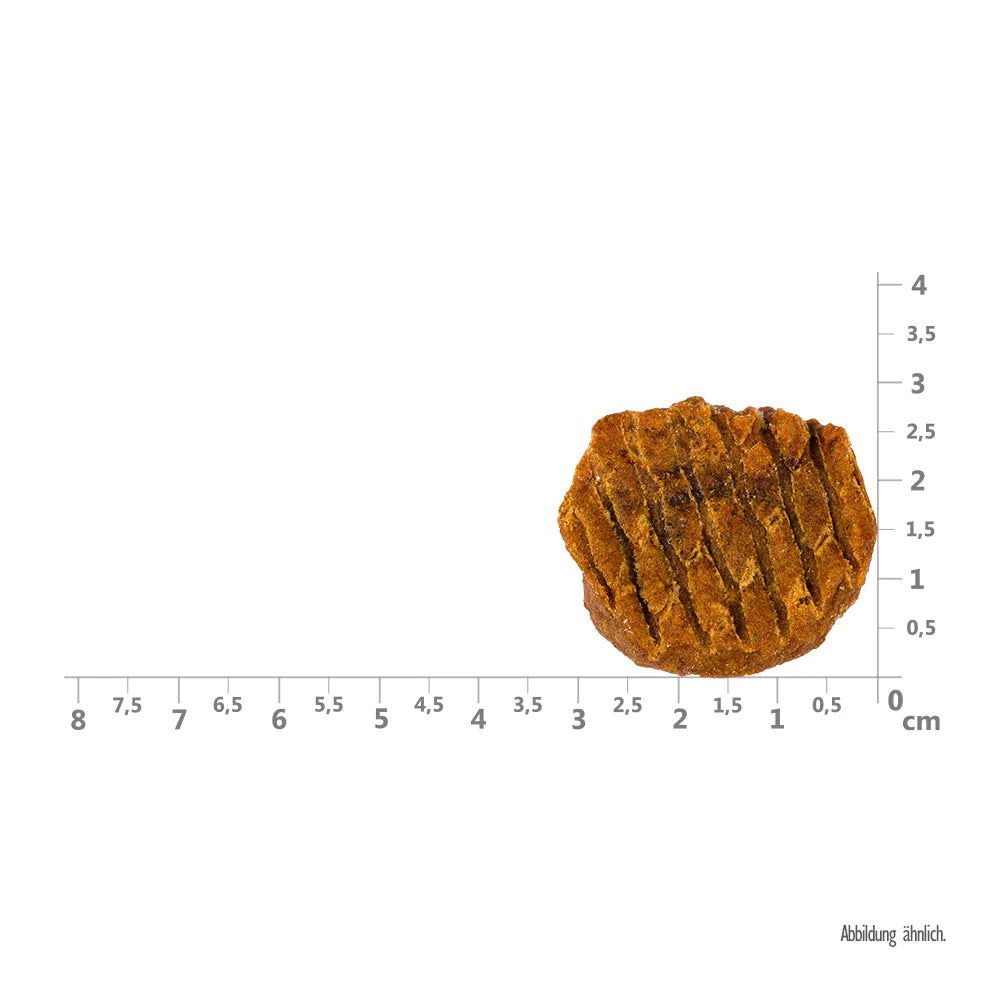 Bild von der Größe vom Snack des Produktes: Brit Hund Premium Meaty Jerky Snack Luftgetrocknete Fleischtaler für Welpen und Junghunde Turkey Truthahn