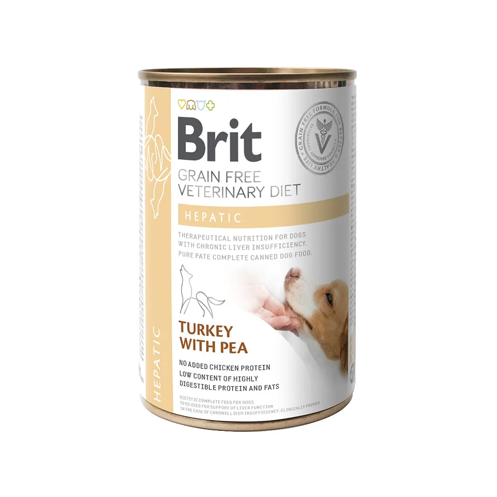 Bild vom Produkt: Brit Premium veterinär Diät Nassfutter Dose für adulte Hunde - Truthahn mit Erbsen - Hepatic Leber 400g