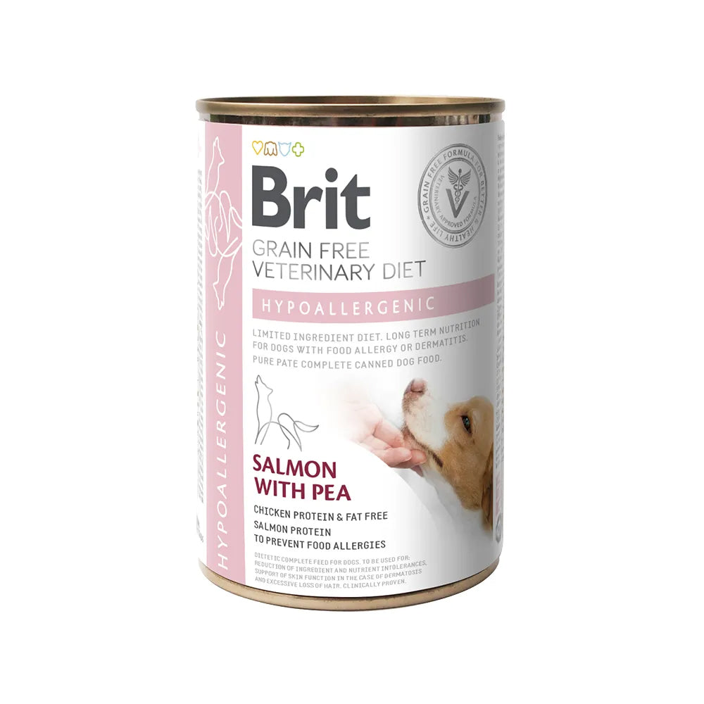 Bild vom Produkt: Brit Premium veterinär Diät Nassfutter Dose für adulte Hunde - Lachs mit Erbsen - Hypoallergenic Hypoallergen 400g