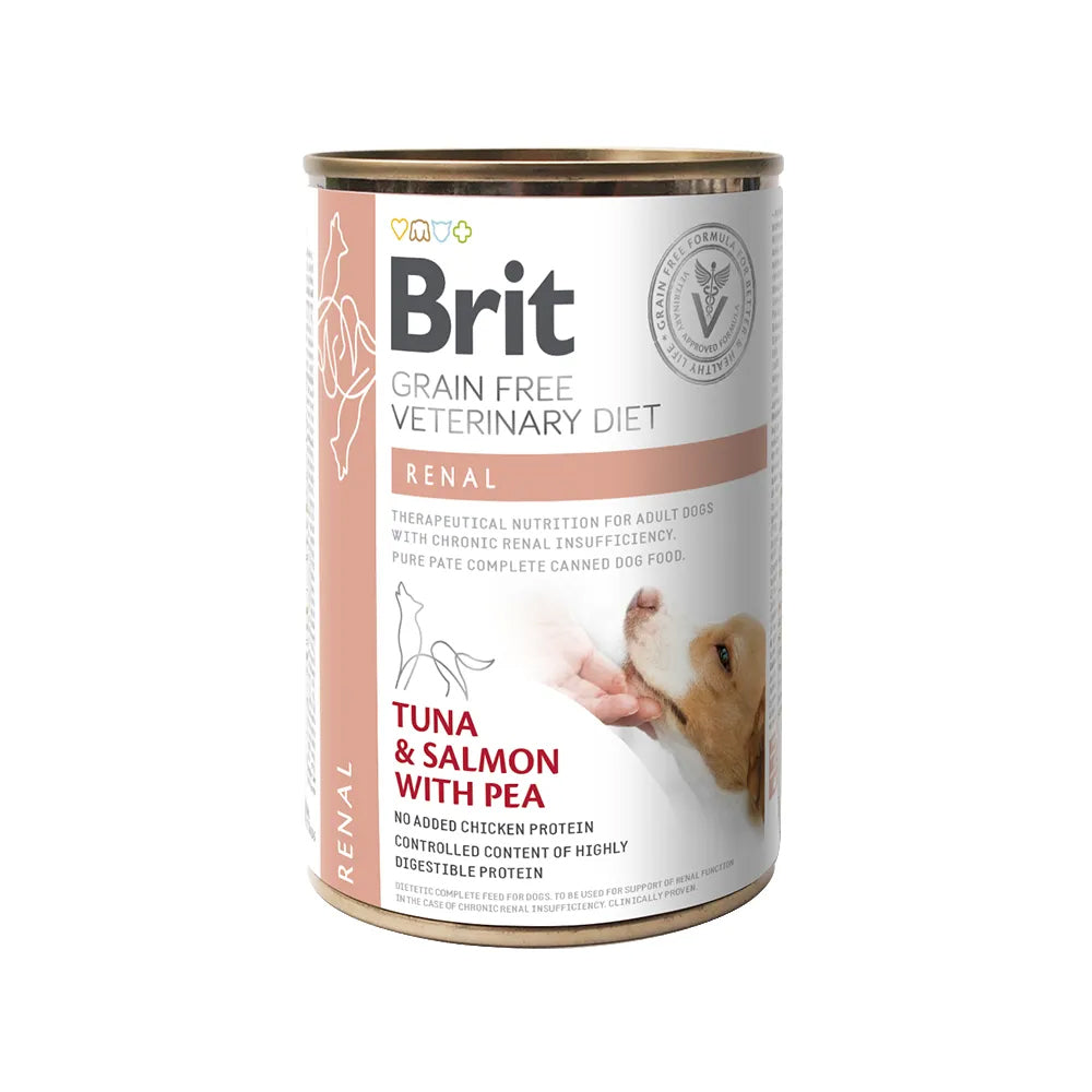 Bild vom Produkt: Brit Premium veterinär Diät Nassfutter Dose für adulte Hunde - Thunfisch mit Lachs und Erbsen - Renal Niere 400g