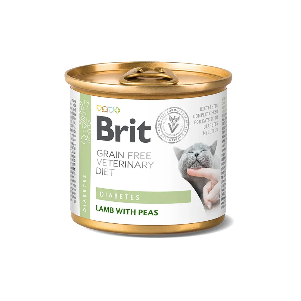 Bild vom Produkt: Brit Premium veterinär Diät Nassfutter Dose für adulte Katzen - Lamm mit Erbsen - Diabetes 200g