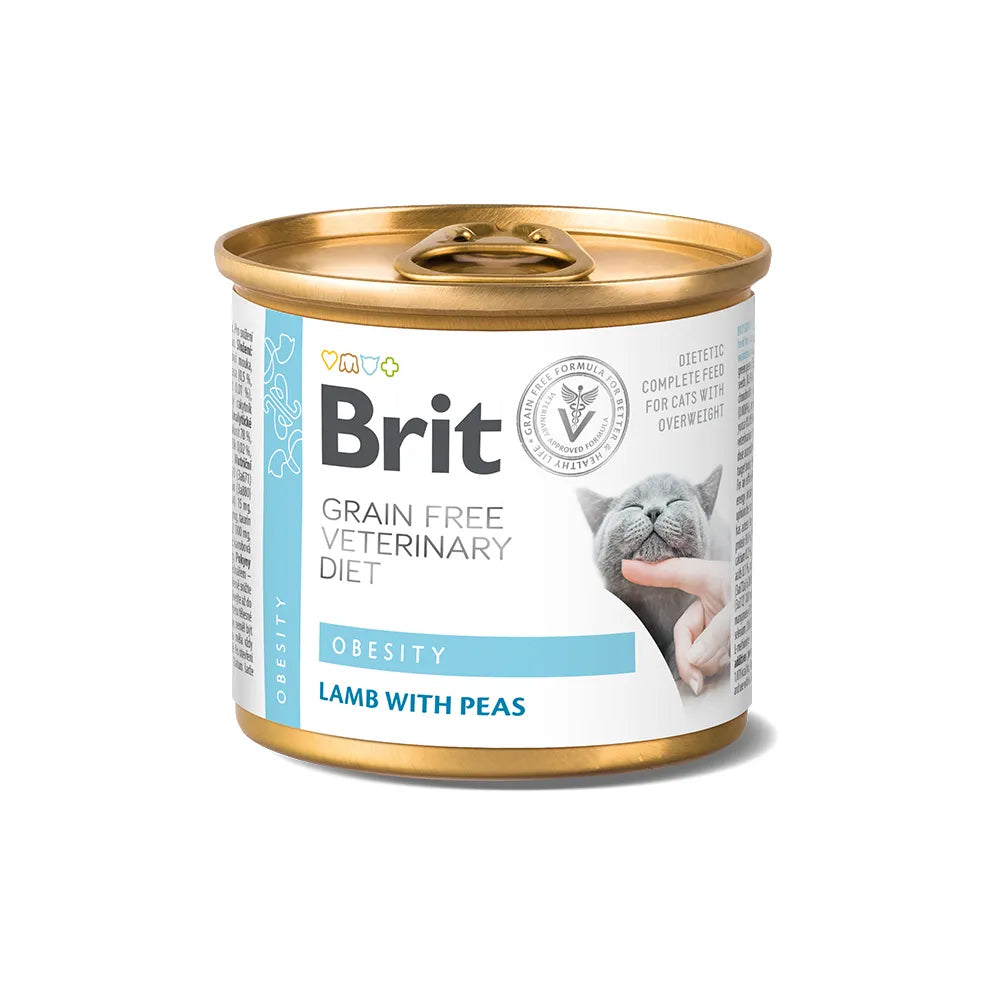 Bild vom Produkt: Brit Premium veterinär Diät Nassfutter Dose für adulte Katzen - Lamm mit Erbsen - Obesity Übergewicht 200g