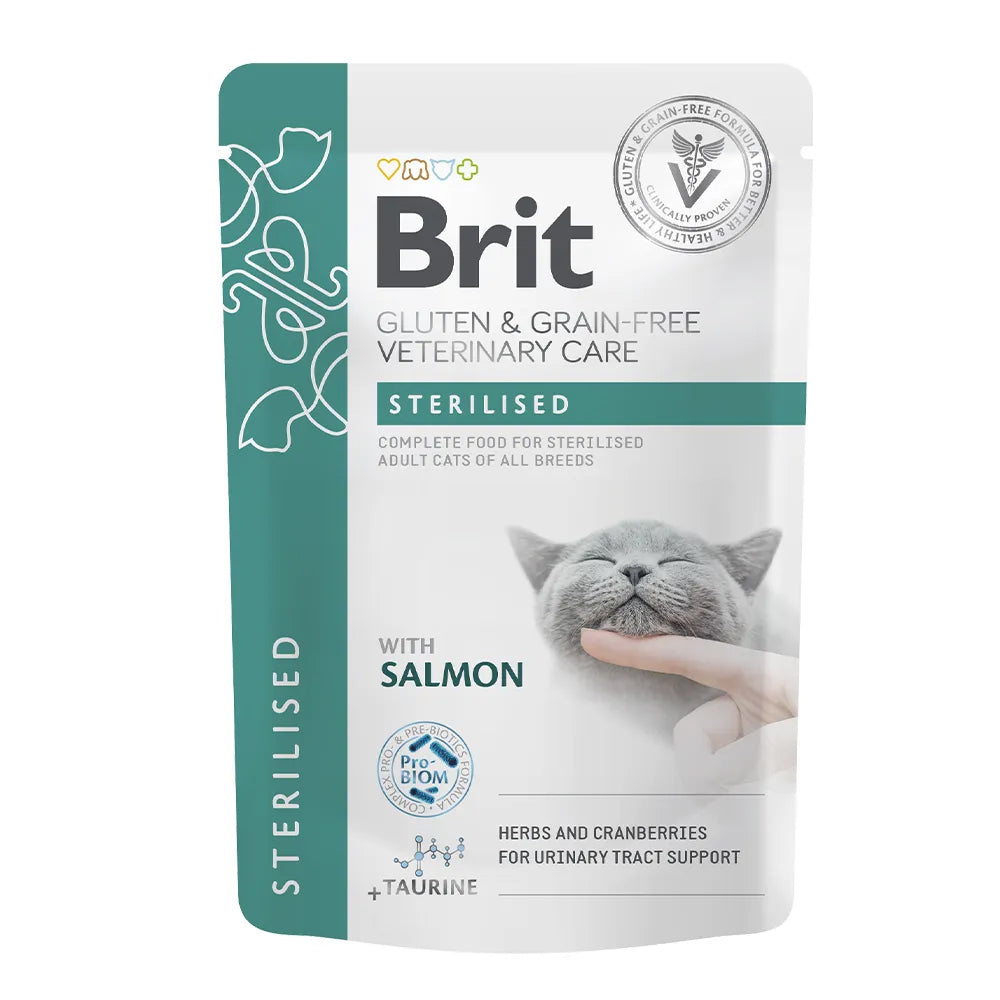 Bild vom Produkt: Brit Premium veterinär Diät Nassfutter Pouch in Soße für adulte sterilisierte Katzen - Lachs - Sterilised 85g