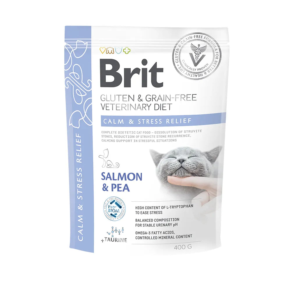 Bild vom Produkt: Brit Premium veterinär Diät Trockenfutter für adulte Katzen - Salmon & Peas Lachs mit Erbsen - Calm & Stress Relief Antistress 400g
