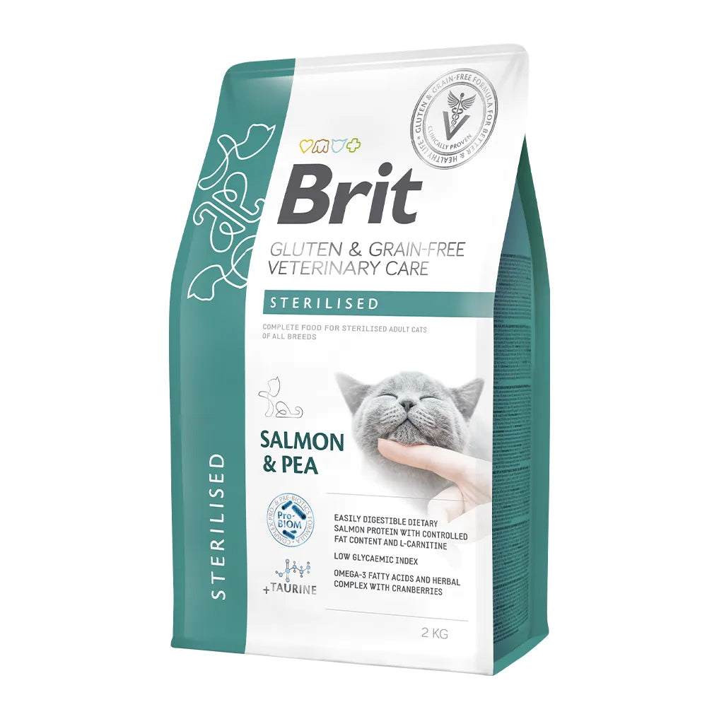 Bild vom Produkt: Brit Premium veterinär Diät Trockenfutter für adulte sterilisierte Katzen - Salmon und Peas Lachs mit Erbsen - Sterilised 2kg