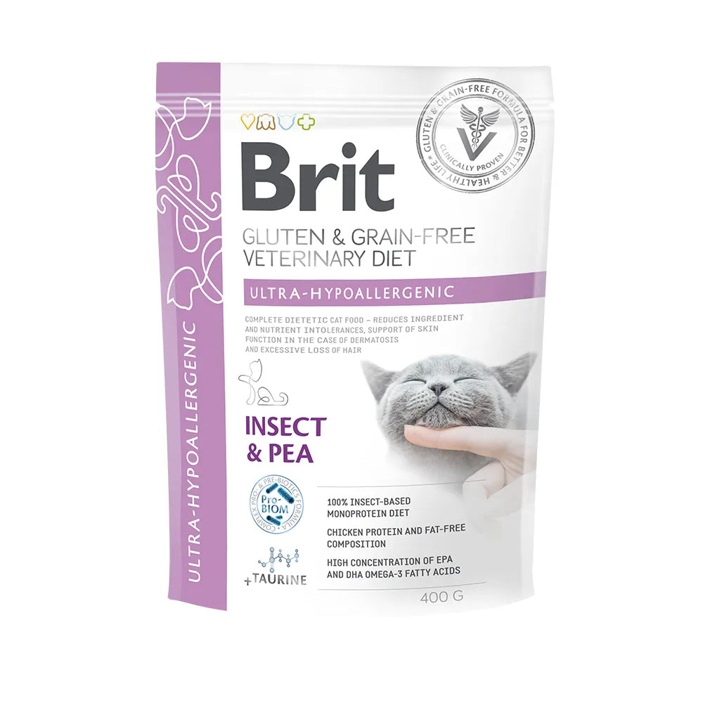 Bild vom Produkt: Brit Premium veterinär Diät Trockenfutter für adulte Katzen - Insect & Peas Insekt mit Erbsen - Ultra-Hypoallergenic Hypoallergen 400g