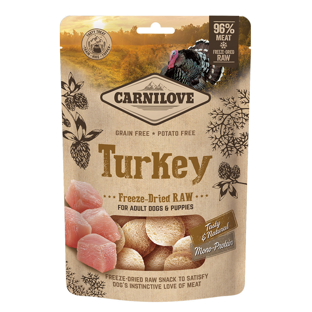 Bild vom Produkt: Carnilove Premium Freeze Dried Raw Treat Gefriergetrockneter Snack für adulte Hunde und Welpen Turkey Truthahn Monoprotein Single Protein 60g