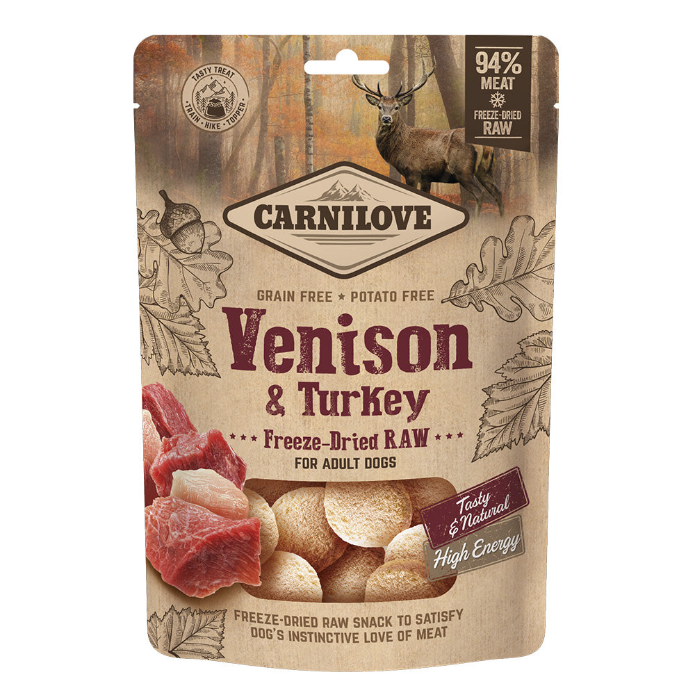 Bild vom Produkt: Carnilove Premium Freeze Dried Raw Treat Gefriergetrockneter Snack für adulte Hunde Venison Turkey Hirsch Truthahn High Energy Viel Energie 60g