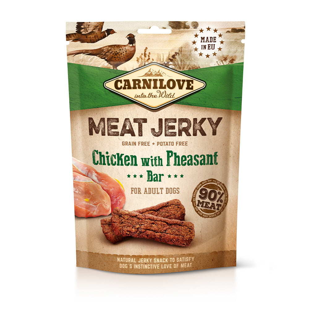Bild vom Produkt: Carnilove Premium Luftgetrockneter Fleischriegel Snack Meat Jerky Chicken Pheasant Bar Huhn Fasan 100g