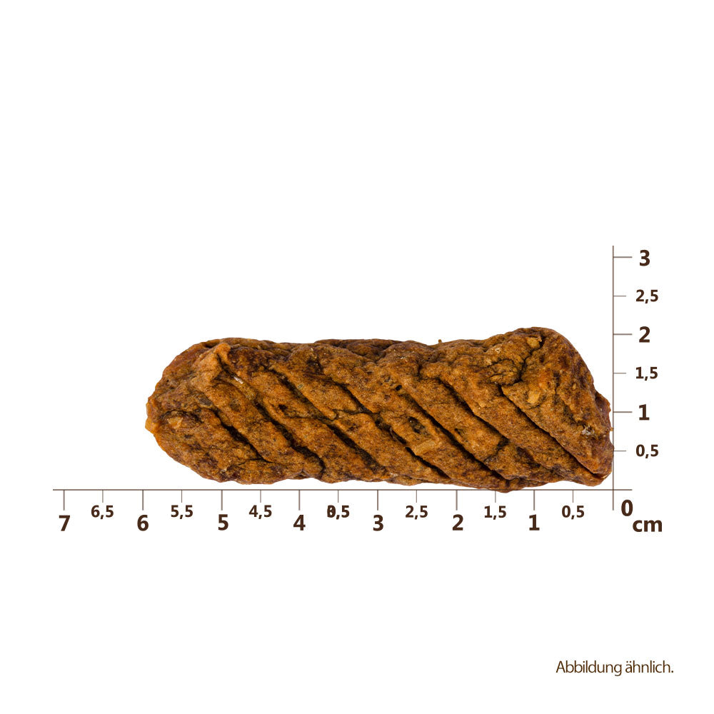Bild von der Größe vom Snack des Produktes: Carnilove Premium Luftgetrockneter Fleischriegel Snack Meat Jerky Chicken Quail Bar Huhn Wachtel