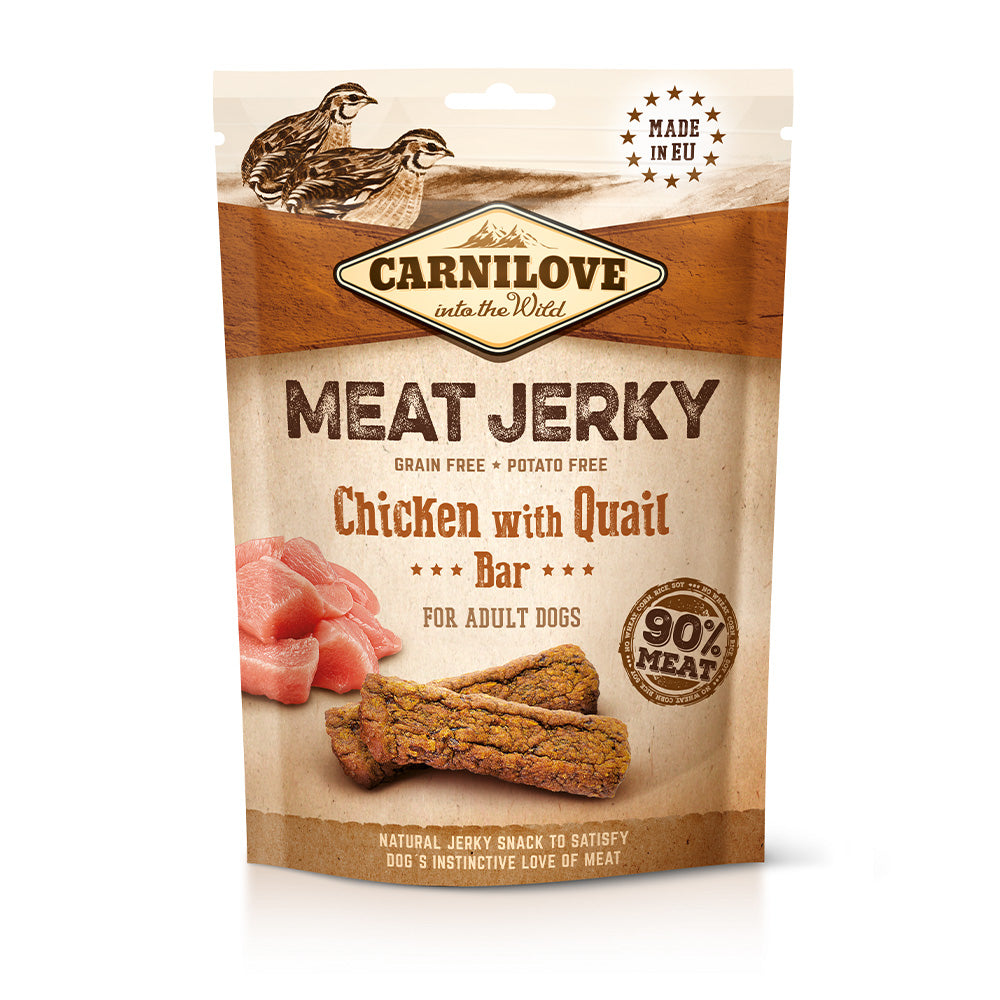 Bild vom Produkt: Carnilove Premium Luftgetrockneter Fleischriegel Snack Meat Jerky Chicken Quail Bar Huhn Wachtel 100g