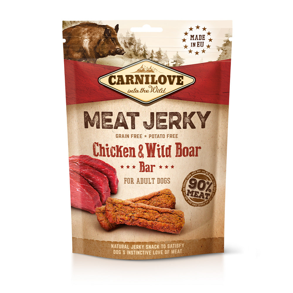 Carnilove Premium Luftgetrockneter Fleischriegel Snack Meat Jerky Chicken Wild Boar Bar Huhn Wildschwein