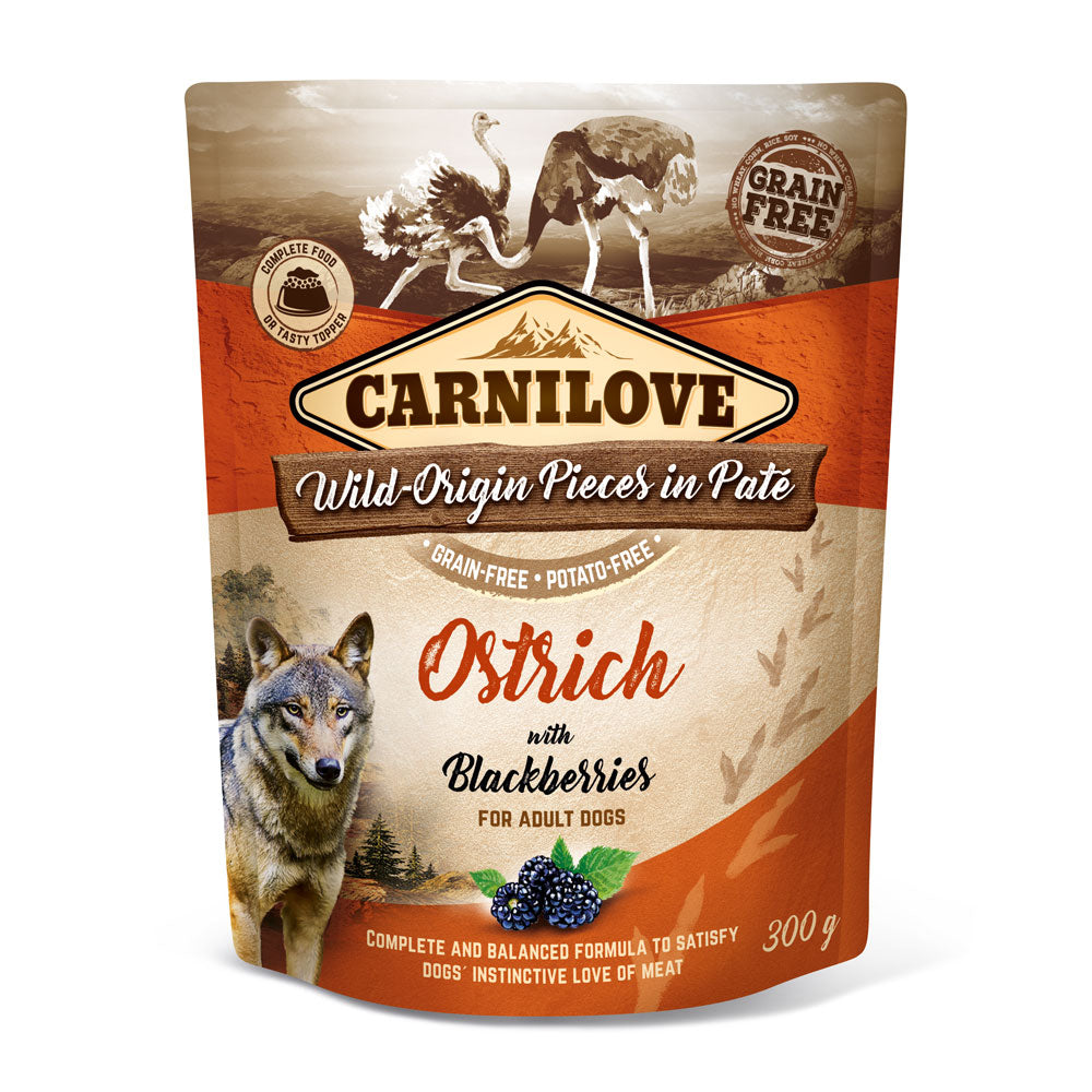 Bild vom Produkt: Carnilove Premium Nassfutter Pouch für adulte Hunde Ostrich with Blackberries Strauß mit Brombeeren 300g