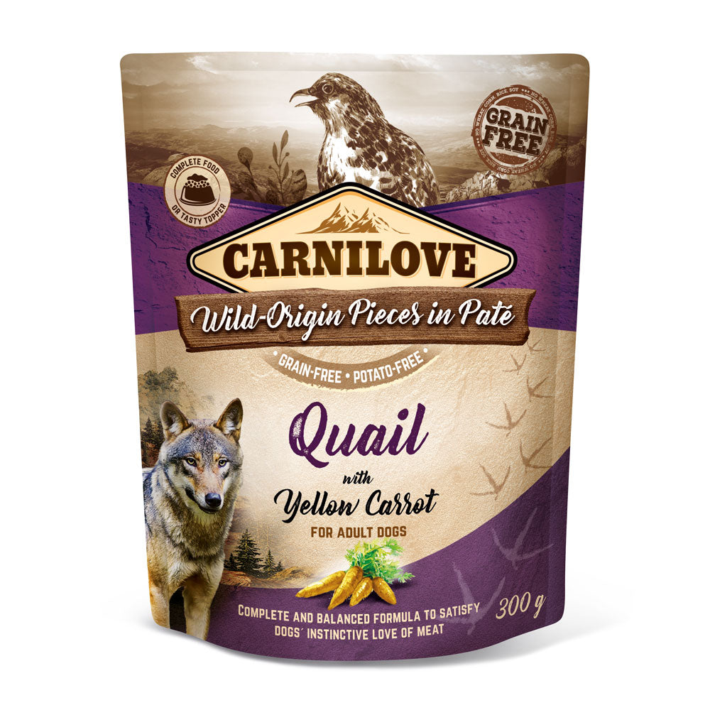 Bild vom Produkt: Carnilove Premium Nassfutter Pouch für adulte Hunde Quail with Yellow Carrot Wachtel mit gelber Karotte 300g