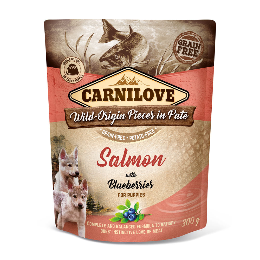 Bild vom Produkt: Carnilove Premium Nassfutter Pouch für Welpen und Junghunde Salmon with Blueberries Lachs mit Blauberren 300g