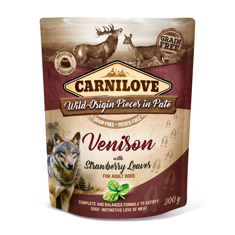 Bild vom Produkt: Carnilove Premium Nassfutter Pouch für adulte Hunde Venison with Strawberry Leaves Hirsch mit Erdbeerblättern 300g
