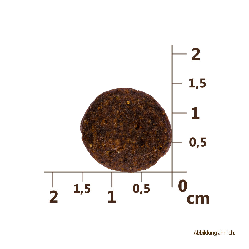 Bild von der Größe der Krokette des Produktes: Carnilove Premium Trockenfutter Fresh für adulte Hunde Chicken Rabbit Huhn Kaninchen