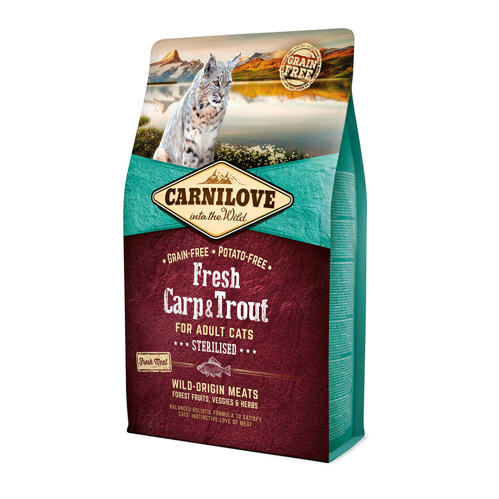 Bild vom Produkt: Carnilove Premium Trockenfutter Fresh für sterilisierte oder kastrierte Katzen Carp Trout Sterilised Karpfen Forelle 2kg