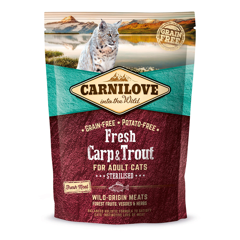 Bild vom Produkt: Carnilove Premium Trockenfutter Fresh für sterilisierte oder kastrierte Katzen Carp Trout Sterilised Karpfen Forelle 400g